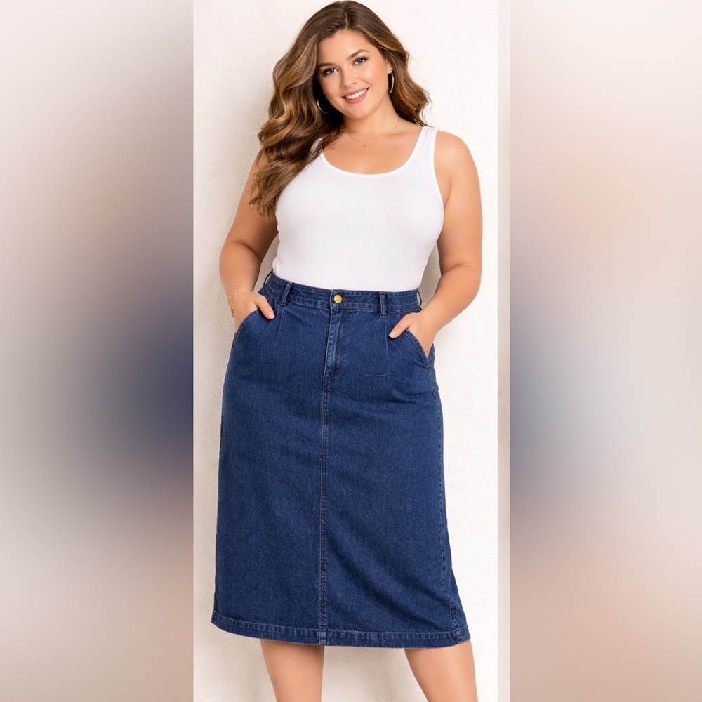 Liz sport Classic Dark Blue‎ Denim A-Line Midi Skirt 12